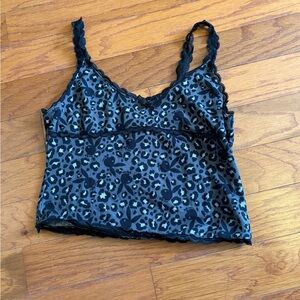 Leopard Print Lace Trim Cami Top playboy grey and black
